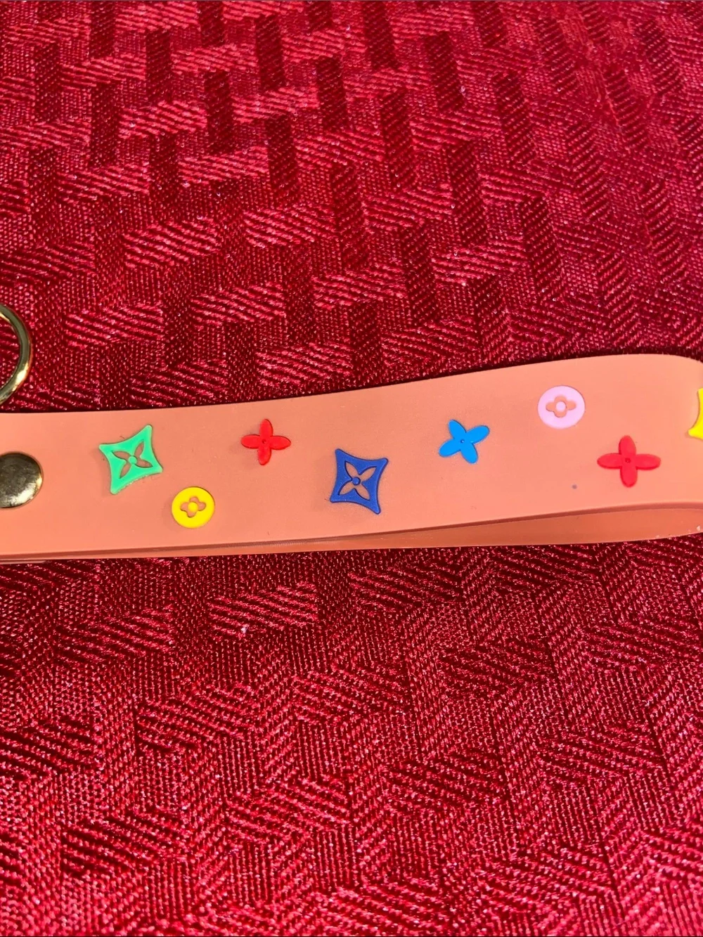 Brown Silicone Keychain with Multicolor Accents